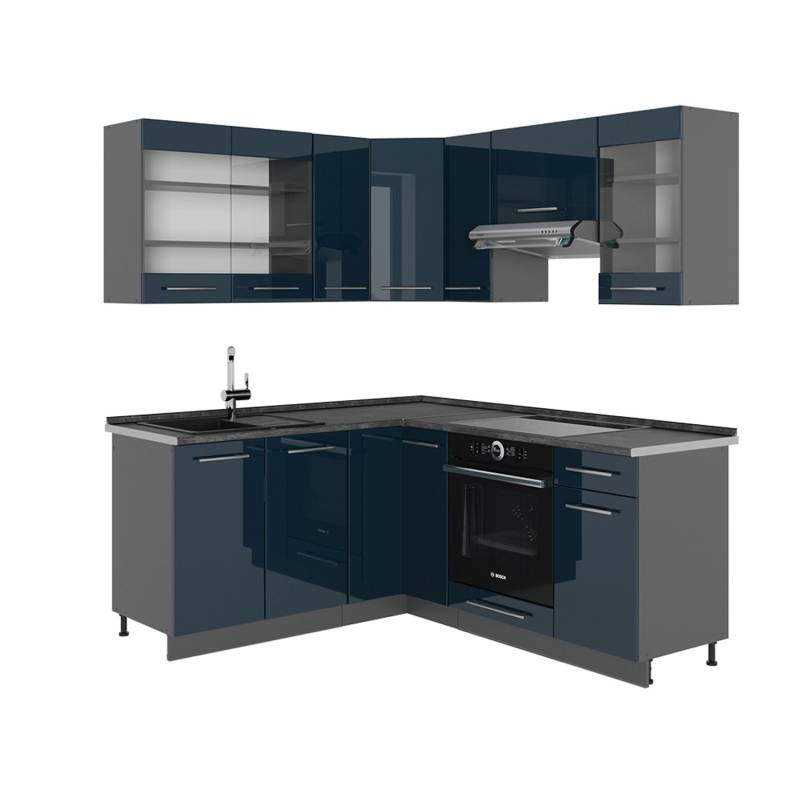 Vicco Fame-Line Küchenschränke Dunkelblau Hochglanz/Anthrazit 160 x 60 cm ohne Arbeitsplatte von Vicco