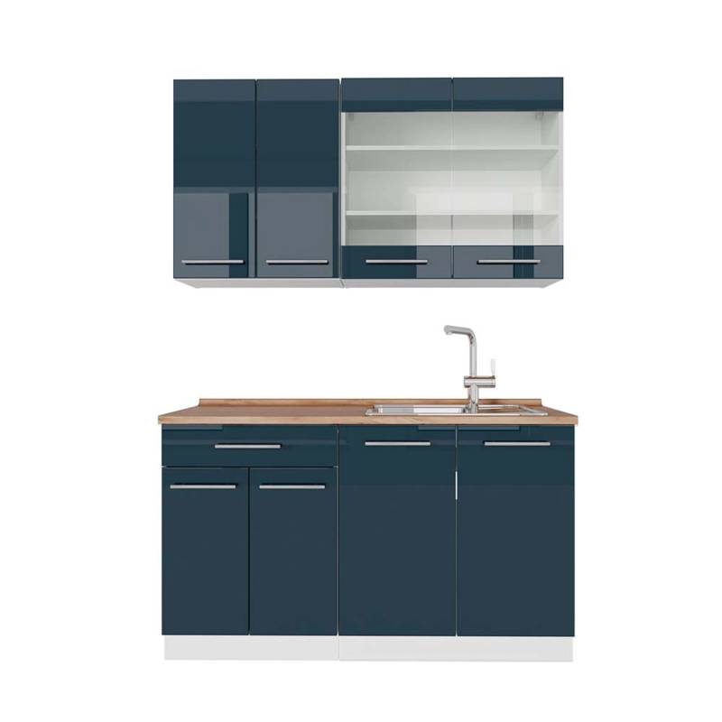 Vicco Fame-Line Küchenschränke Dunkelblau Hochglanz/Weiß 140 cm AP Eiche von Vicco