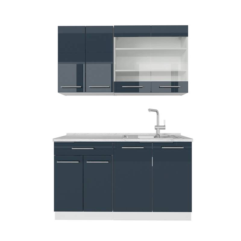 Vicco Fame-Line Küchenschränke Dunkelblau Hochglanz/Weiß 140 cm AP Marmor von Vicco