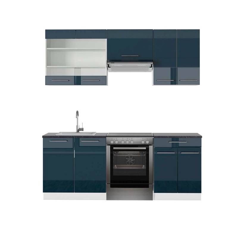 Vicco Fame-Line Küchenschränke Dunkelblau Hochglanz/Weiß 200 cm AP Anthrazit von Vicco