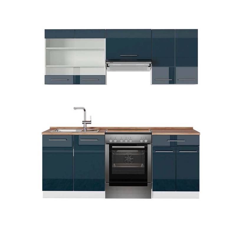 Vicco Fame-Line Küchenschränke Dunkelblau Hochglanz/Weiß 200 cm AP Eiche von Vicco