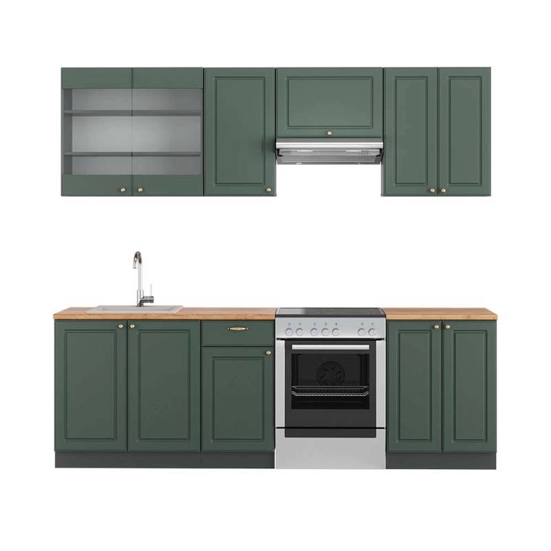 Vicco Fame-Line Küchenschränke Grün-Gold Landhaus/Anthrazit 240 cm AP Eiche von Vicco