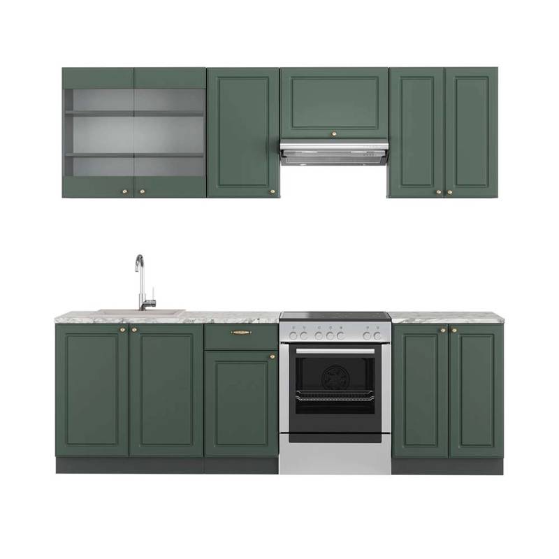 Vicco Fame-Line Küchenschränke Grün-Gold Landhaus/Anthrazit 240 cm AP Marmor von Vicco
