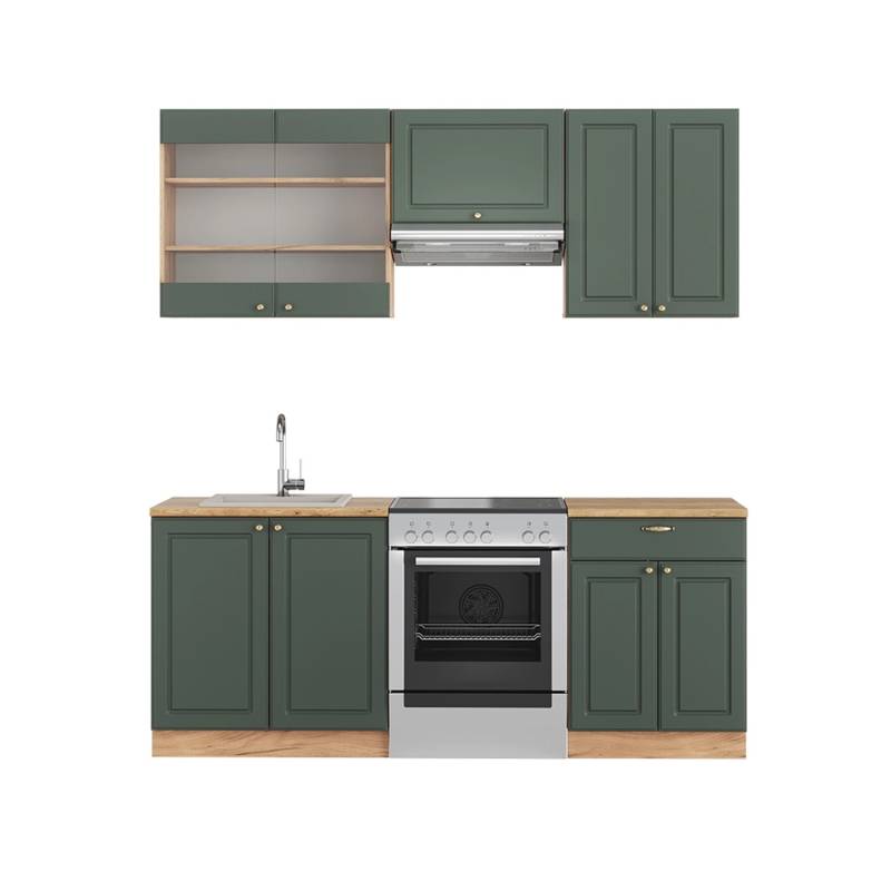 Vicco Fame-Line Küchenschränke Grün-Gold Landhaus/Goldkraft Eiche 200 cm AP Eiche von Vicco