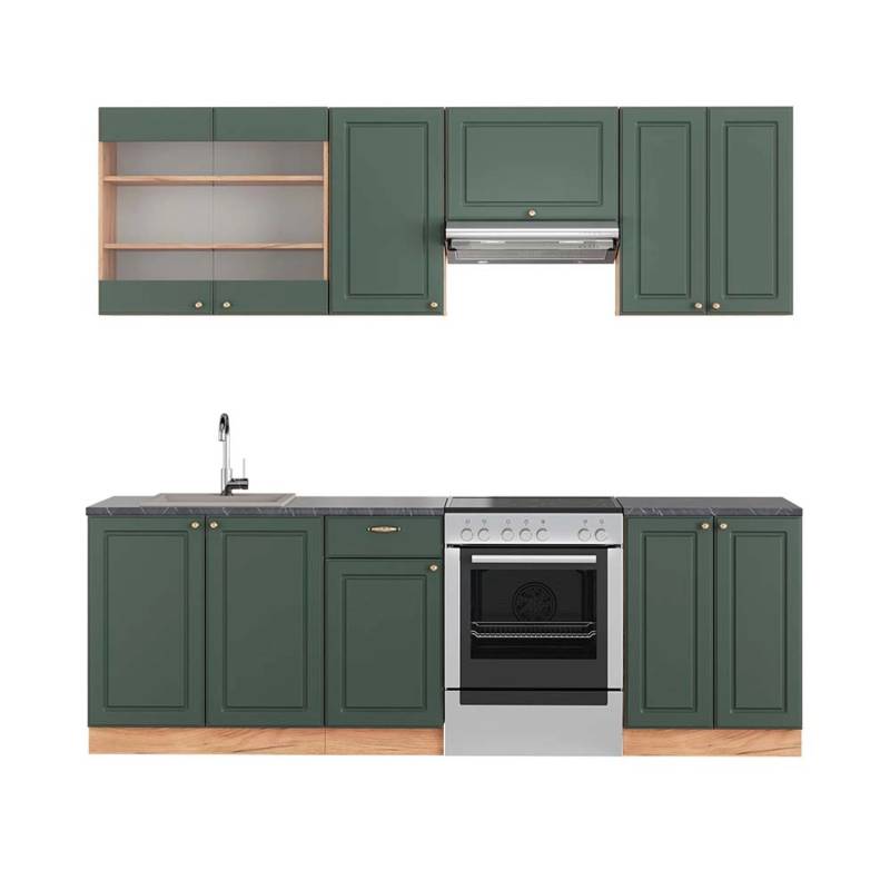 Vicco Fame-Line Küchenschränke Grün-Gold Landhaus/Goldkraft Eiche 240 cm AP Anthrazit von Vicco