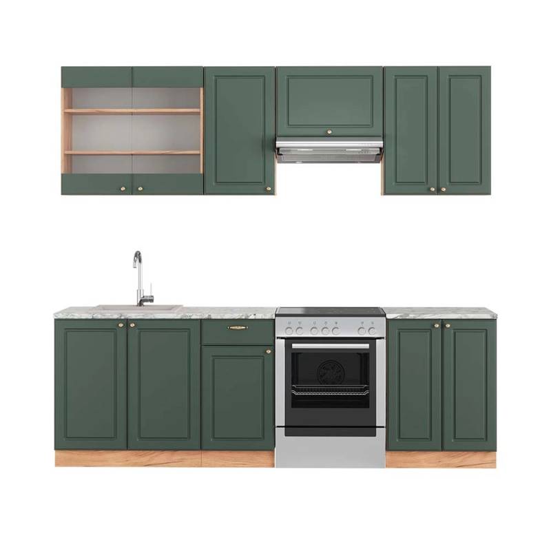 Vicco Fame-Line Küchenschränke Grün-Gold Landhaus/Goldkraft Eiche 240 cm AP Marmor von Vicco