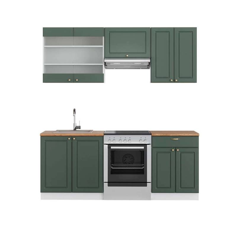 Vicco Fame-Line Küchenschränke Grün-Gold Landhaus/Weiß 200 cm AP Eiche von Vicco