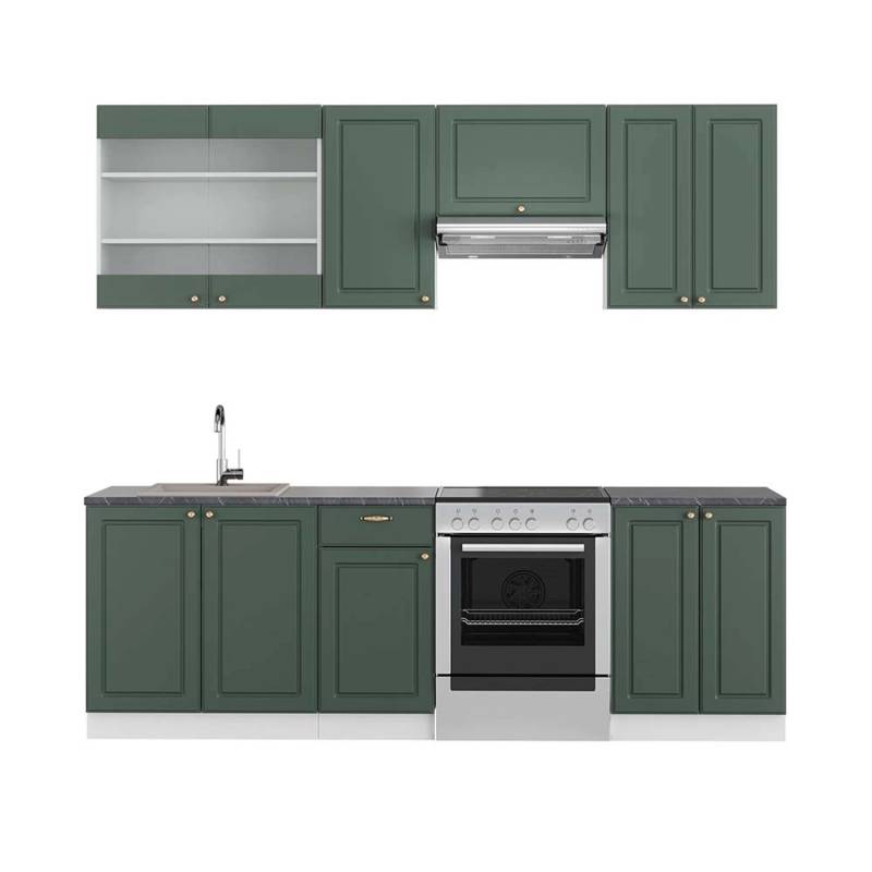 Vicco Fame-Line Küchenschränke Grün-Gold Landhaus/Weiß 240 cm AP Anthrazit von Vicco