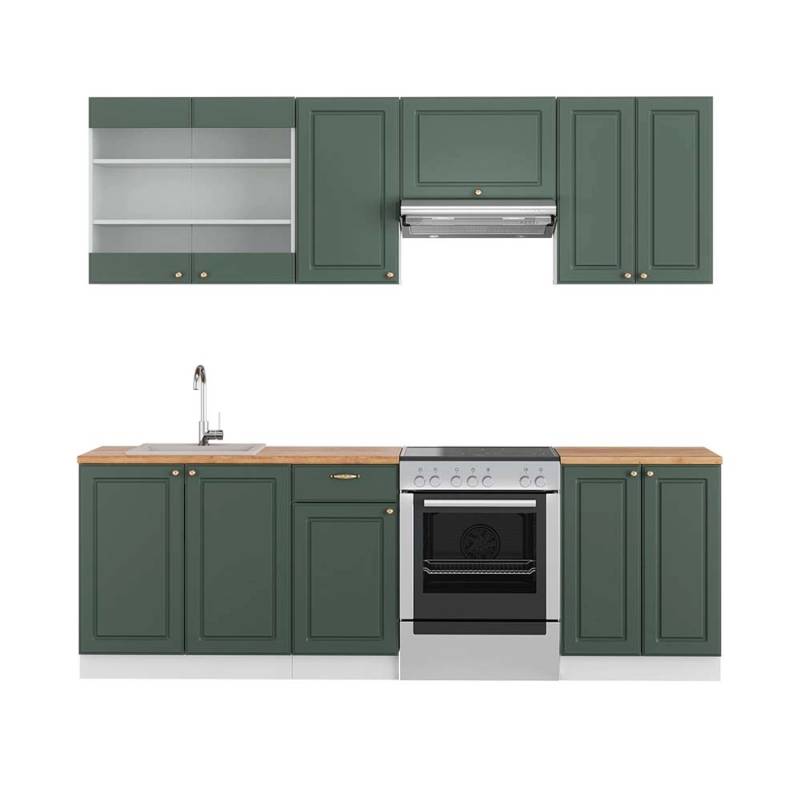 Vicco Fame-Line Küchenschränke Grün-Gold Landhaus/Weiß 240 cm AP Eiche von Vicco
