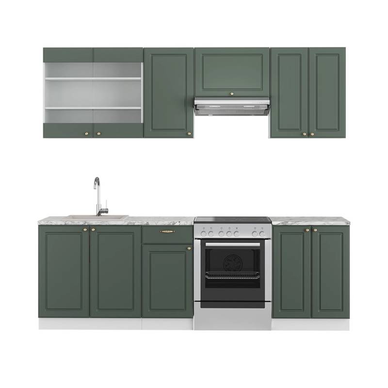 Vicco Fame-Line Küchenschränke Grün-Gold Landhaus/Weiß 240 cm AP Marmor von Vicco