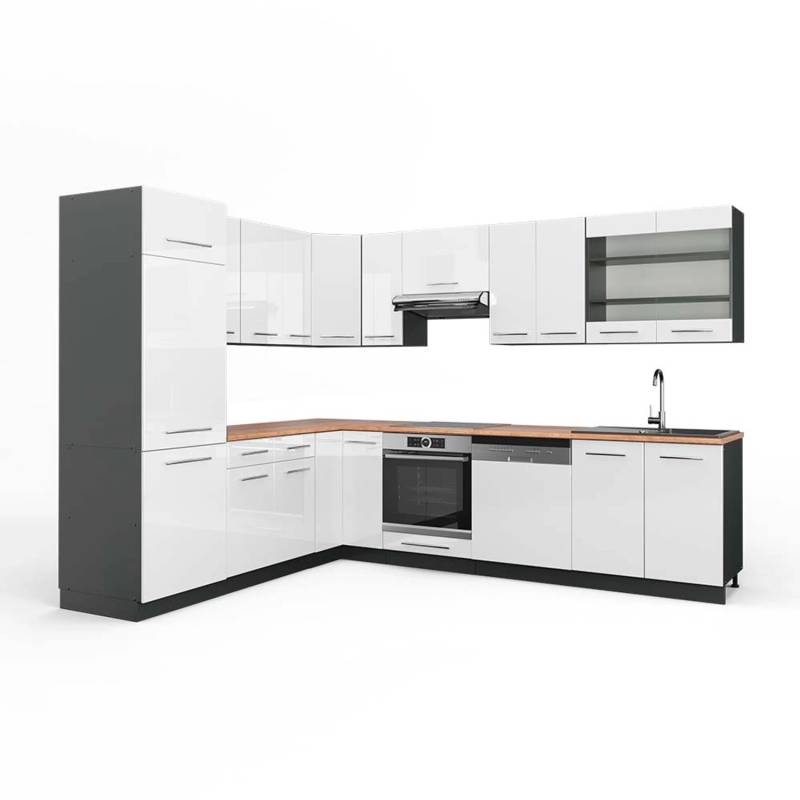 Vicco Fame-Line Küchenschränke Weiß Hochglanz/Anthrazit 227 x 287 cm AP Eiche von Vicco