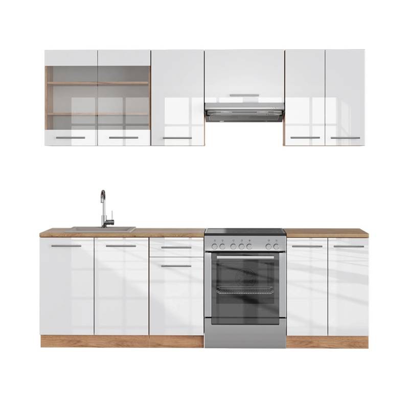 Vicco Fame-Line Küchenschränke Weiß Hochglanz/Goldkraft Eiche 240 cm AP Eiche von Vicco