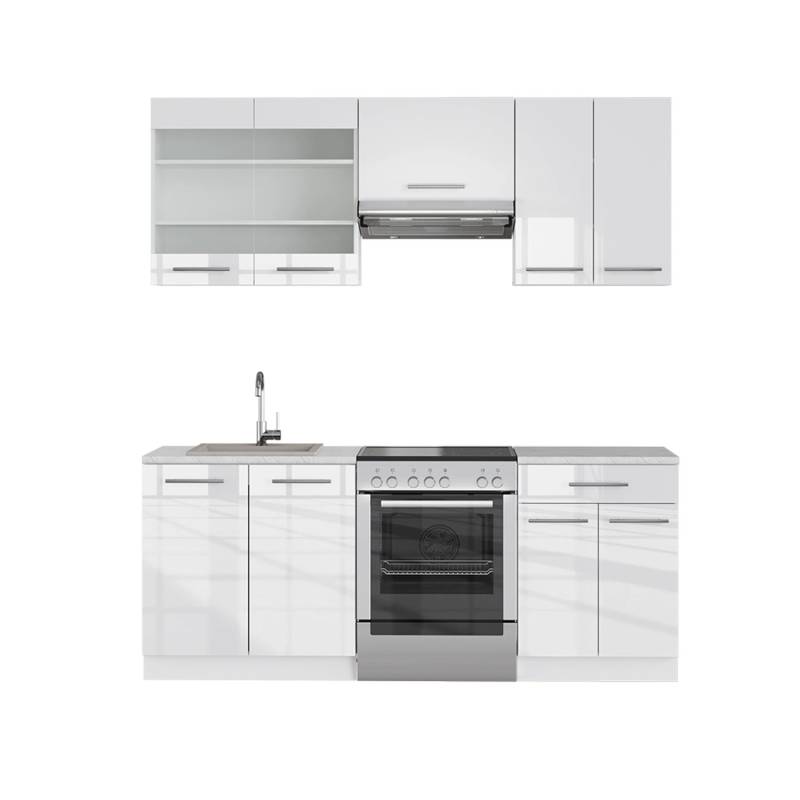 Vicco Fame-Line Küchenschränke Weiß Hochglanz/Weiß 200 cm AP Marmor von Vicco