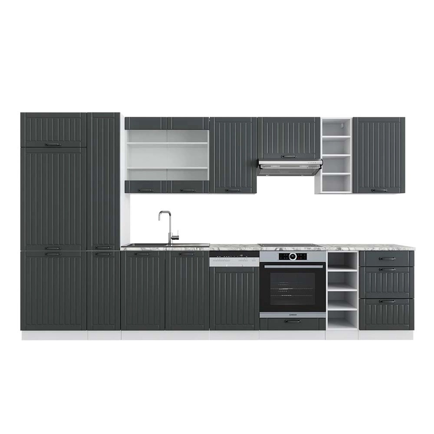 Vicco Fame-Line Küchenzeile Anthrazit Landhaus/Weiß 355 cm AP Marmor Vicco Fame-Line Küchenzeile Anthrazit Landhaus/Weiß 355 cm AP Marmor von Vicco