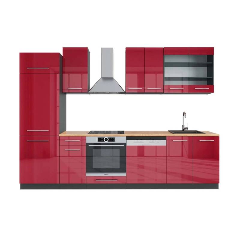 Vicco Fame-Line Küchenzeile Bordeaux Hochglanz/Anthrazit 300 cm AP Eiche von Vicco