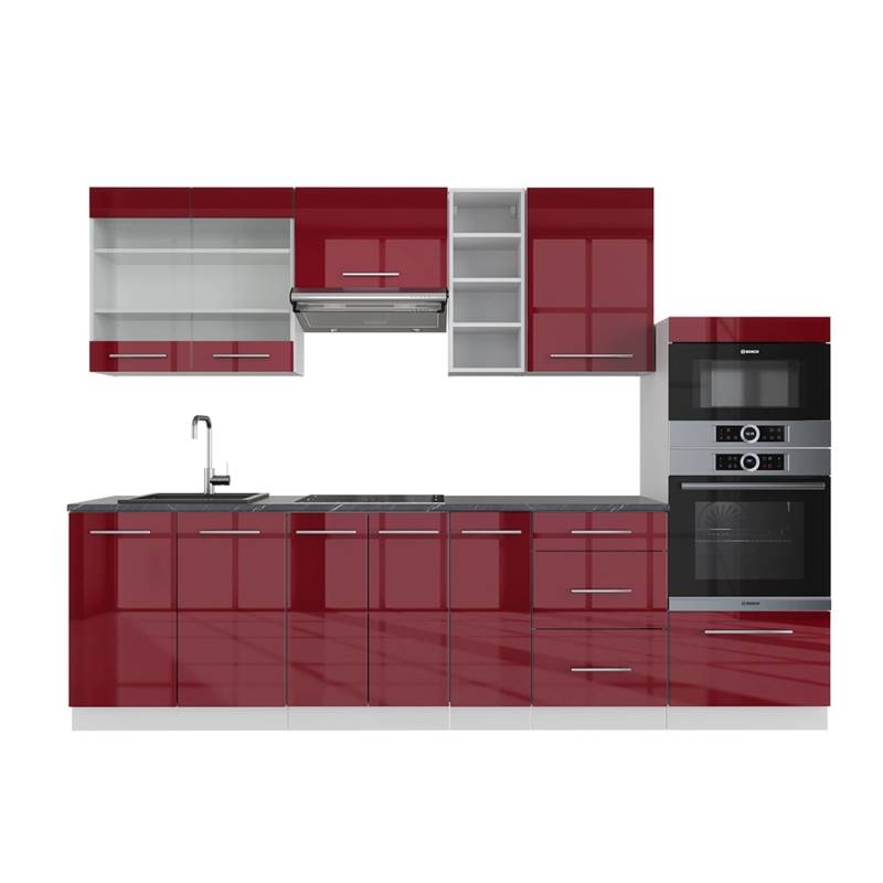 Vicco Fame-Line Küchenzeile Bordeaux Hochglanz/Weiß 280 cm AP Anthrazit von Vicco