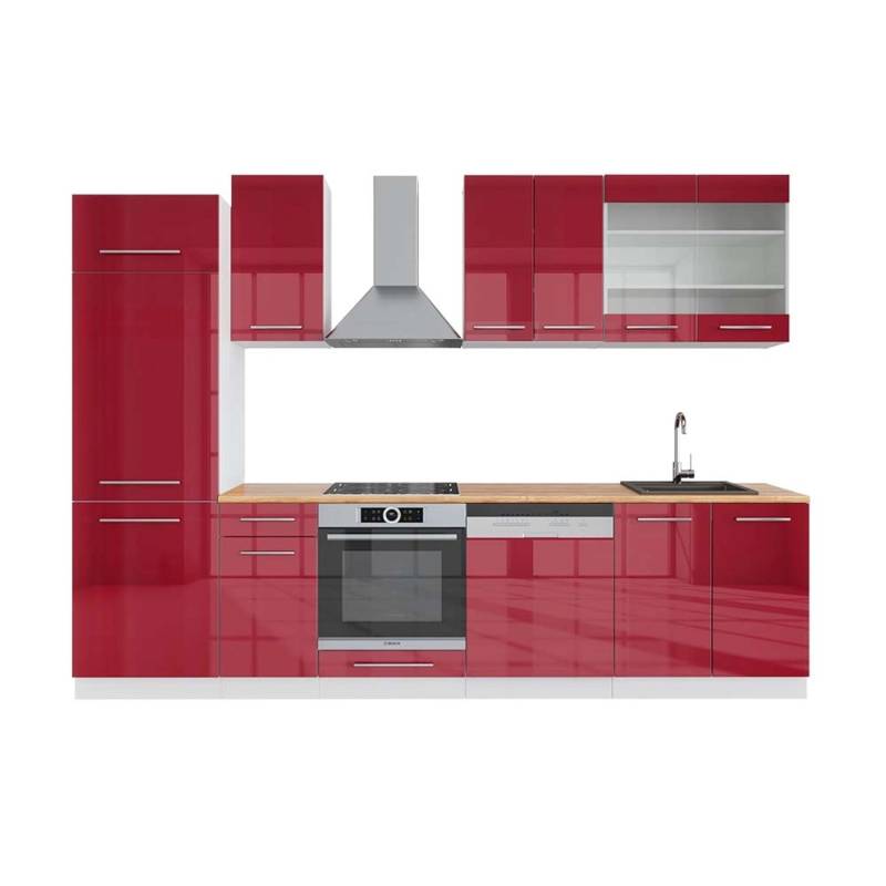 Vicco Fame-Line Küchenzeile Bordeaux Hochglanz/Weiß 300 cm AP Eiche von Vicco