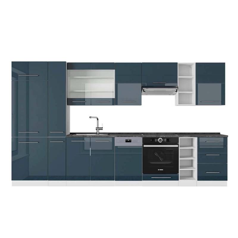 Vicco Fame-Line Küchenzeile Dunkelblau Hochglanz/Weiß 355 cm AP Anthrazit von Vicco
