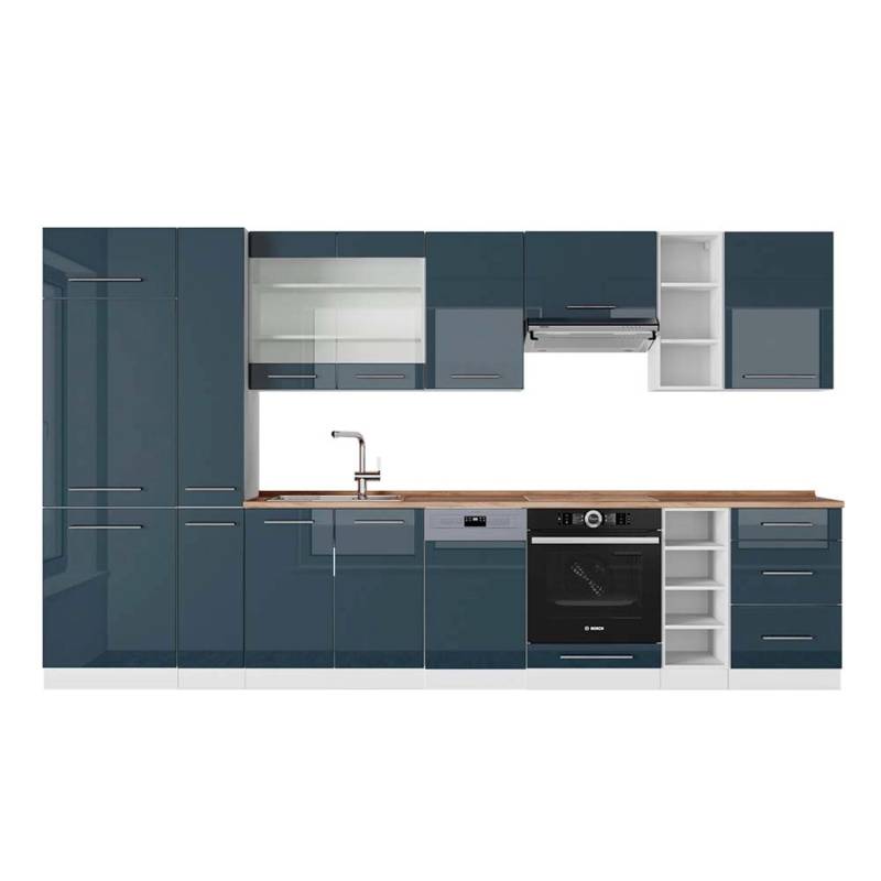 Vicco Fame-Line Küchenzeile Dunkelblau Hochglanz/Weiß 355 cm AP Eiche von Vicco