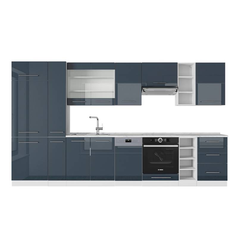 Vicco Fame-Line Küchenzeile Dunkelblau Hochglanz/Weiß 355 cm AP Marmor von Vicco