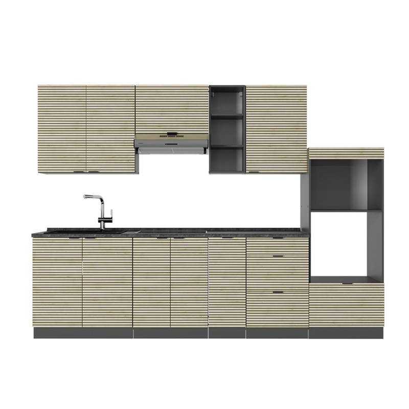 Vicco Fame-Line Küchenzeile Eiche Paneel/Anthrazit 280 cm AP Anthrazit von Vicco