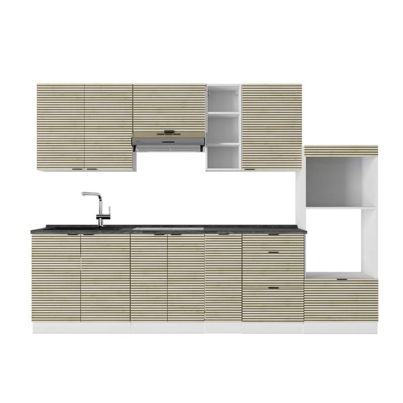 Vicco Fame-Line Küchenzeile Eiche Paneel/Weiß 280 cm AP Anthrazit von Vicco