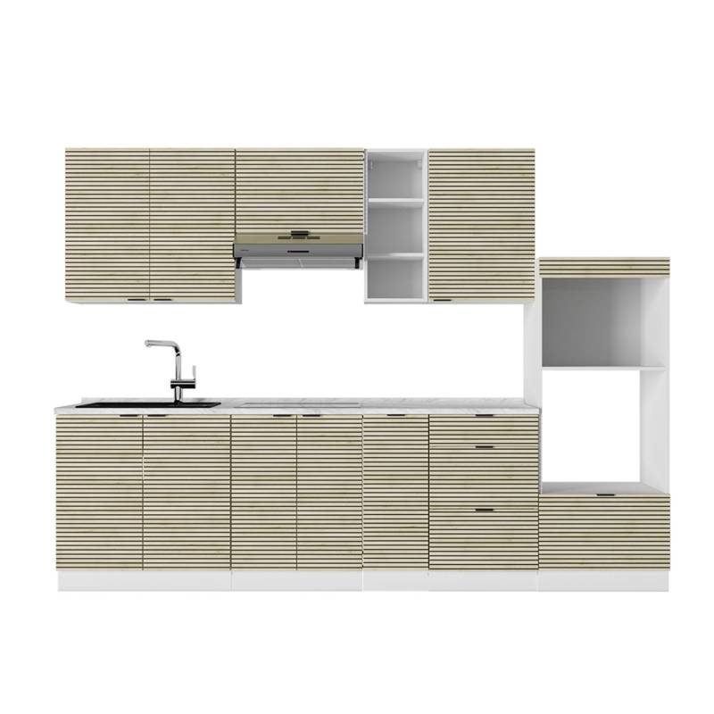 Vicco Fame-Line Küchenzeile Eiche Paneel/Weiß 280 cm AP Marmor von Vicco