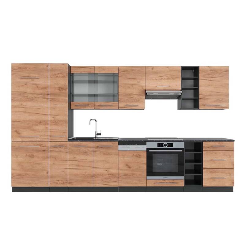 Vicco Fame-Line Küchenzeile Goldkraft Eiche/Anthrazit 355 cm AP Anthrazit von Vicco