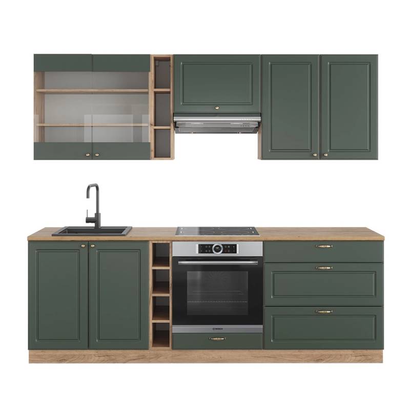 Vicco Fame-Line Küchenzeile Grün-Gold Landhaus/Goldkraft Eiche 235 cm AP Eiche von Vicco