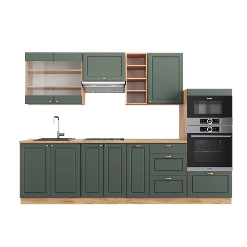 Vicco Fame-Line Küchenzeile Grün-Gold Landhaus/Goldkraft Eiche 280 cm AP Eiche von Vicco