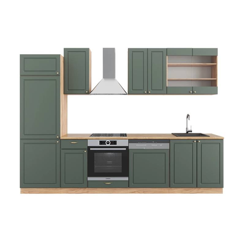 Vicco Fame-Line Küchenzeile Grün-Gold Landhaus/Goldkraft Eiche 300 cm AP Eiche von Vicco