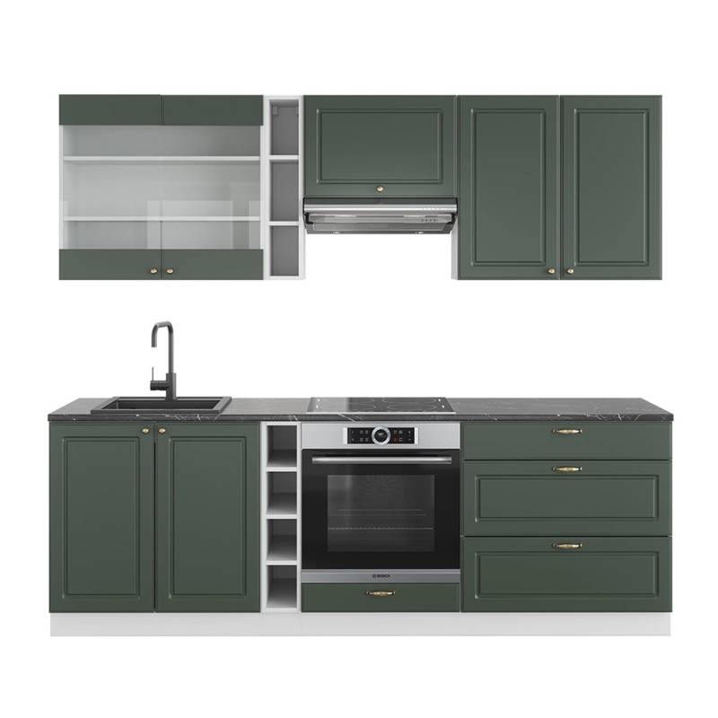 Vicco Fame-Line Küchenzeile Grün-Gold Landhaus/Weiß 235 cm AP Anthrazit von Vicco