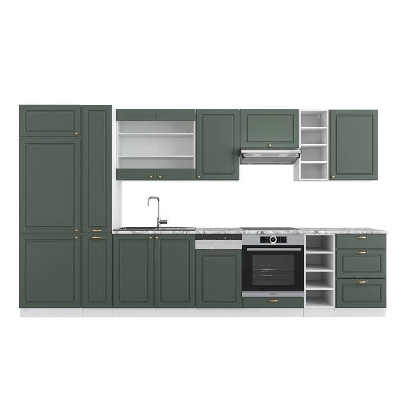 Vicco Fame-Line Küchenzeile Grün-Gold Landhaus/Weiß 355 cm AP Marmor von Vicco