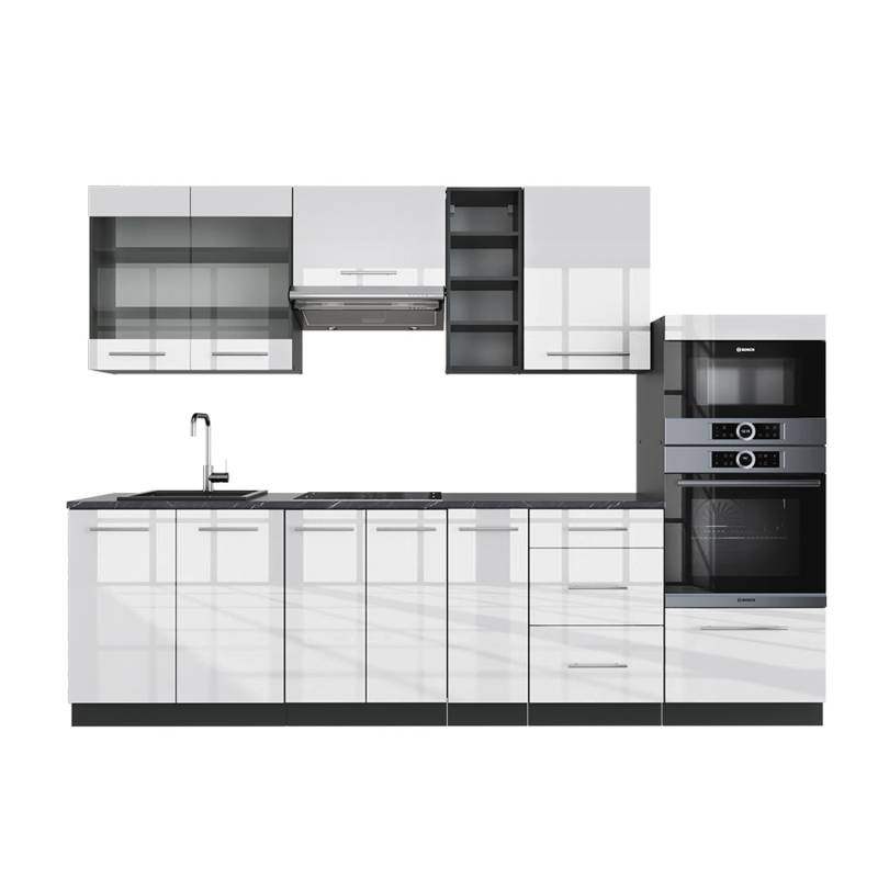 Vicco Fame-Line Küchenzeile Weiß Hochglanz/Anthrazit 280 cm AP Anthrazit von Vicco