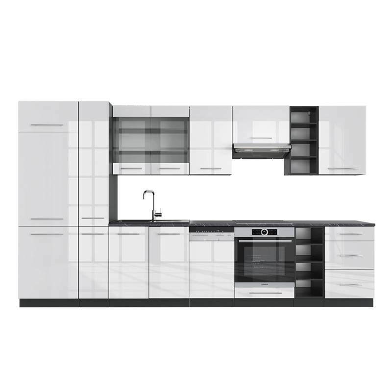 Vicco Fame-Line Küchenzeile Weiß Hochglanz/Anthrazit 355 cm ohne Arbeitsplatte von Vicco