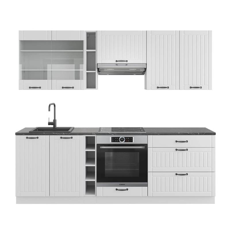 Vicco Fame-Line Küchenzeile Weiß Landhaus/Weiß 235 cm AP Anthrazit von Vicco