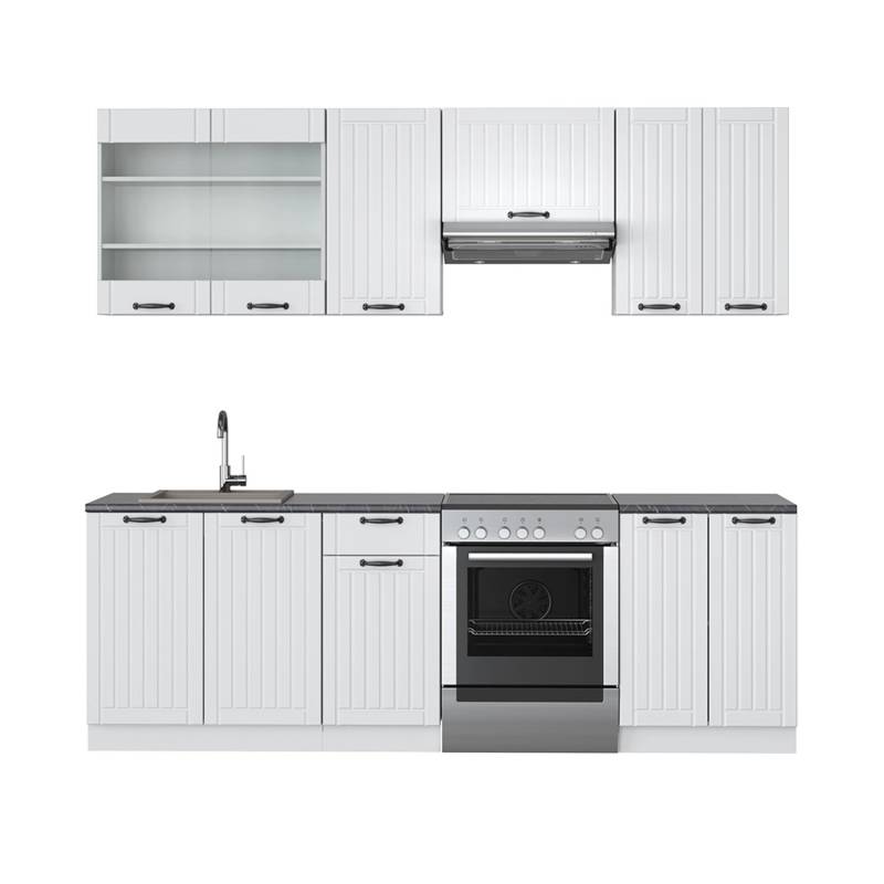 Vicco Fame-Line Küchenzeile Weiß Landhaus/Weiß 240 cm ohne Arbeitsplatte von Vicco