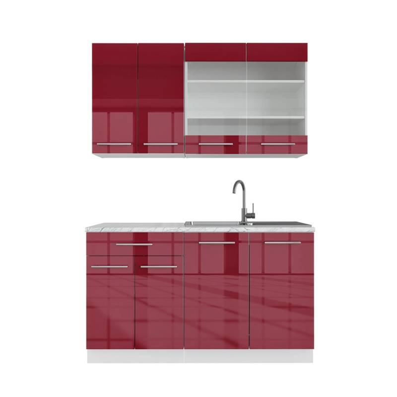 Vicco Fame-Line Singleküche Bordeaux Hochglanz/Weiß 140 cm ohne Arbeitsplatte von Vicco