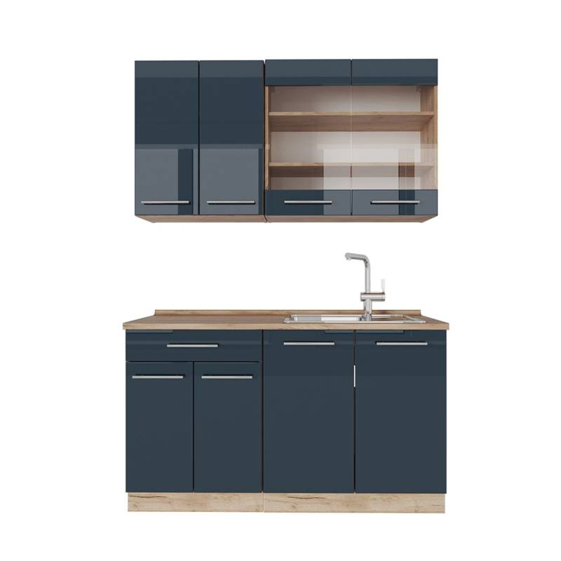 Vicco Fame-Line Singleküche Dunkelblau Hochglanz/Goldkraft Eiche 140 cm AP Eiche von Vicco