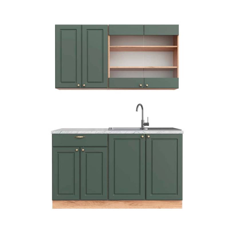 Vicco Fame-Line Singleküche Grün-Gold Landhaus/Goldkraft Eiche 140 cm AP Marmor von Vicco