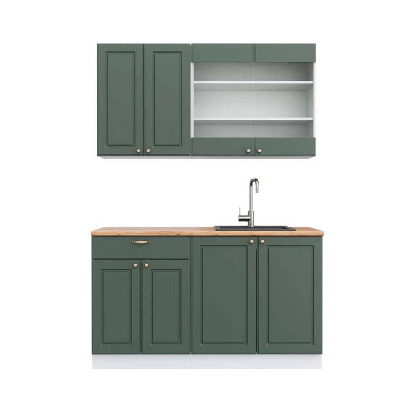 Vicco Fame-Line Singleküche Grün-Gold Landhaus/Weiß 140 cm AP Eiche von Vicco