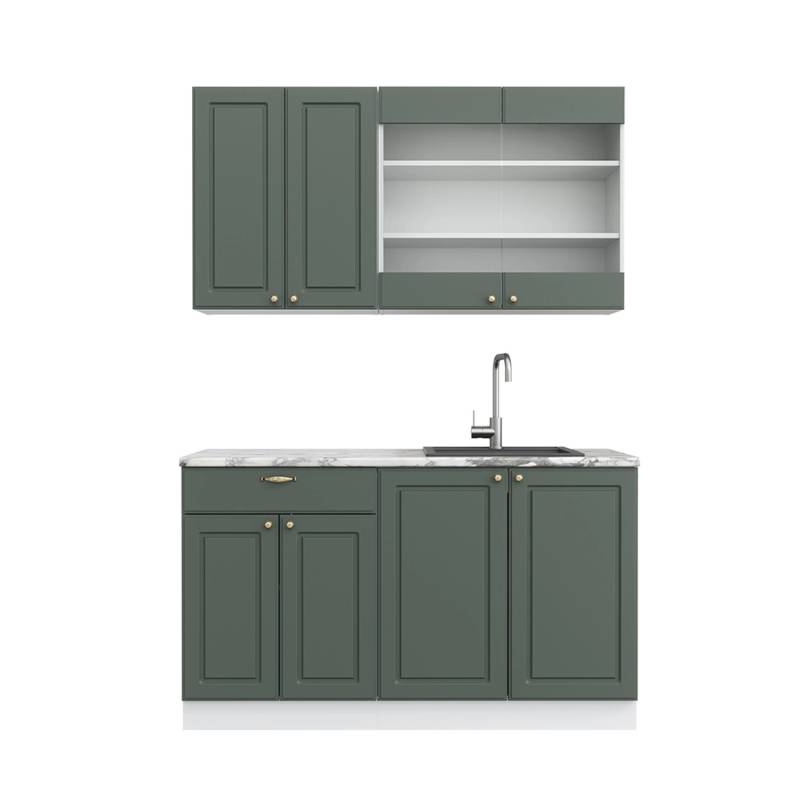 Vicco Fame-Line Singleküche Grün-Gold Landhaus/Weiß 140 cm ohne Arbeitsplatte von Vicco