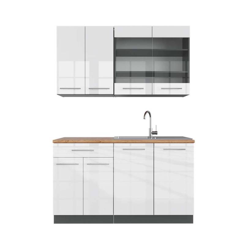 Vicco Fame-Line Singleküche Weiß Hochglanz/Anthrazit 140 cm AP Eiche von Vicco
