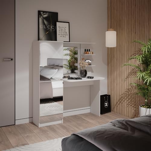 Vicco Frisierkommode Jasmin, Kosmetiktisch mit Spiegel, Weiß, 123 x 141.2 cm mit LED-Beleuchtung von Vicco