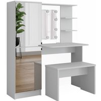 Vicco - Frisierkommode Jasmin, Weiß, 123 cm mit LED-Beleuchtung und Bank von Vicco