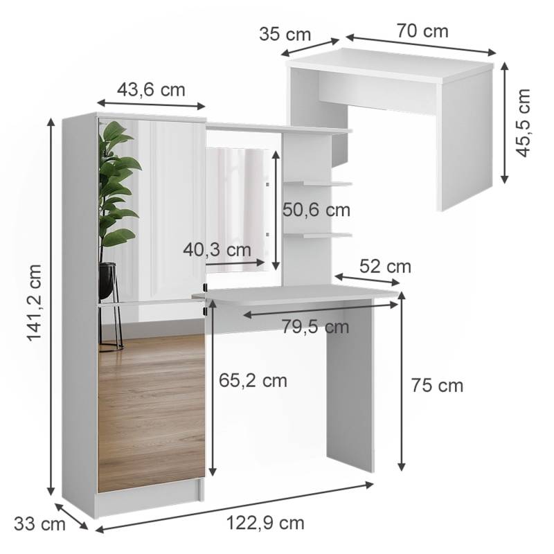 Vicco Frisierkommode Jasmin Weiß 123 x 141.2 cm mit Bank von Vicco