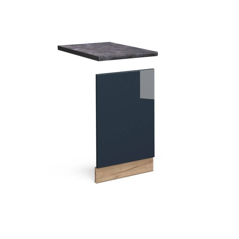 Vicco Frontblende Fame-Line Geschirrspüler Fronttür Dunkelblau Hochglanz 45 cm AP Anthrazit mit Goldkraft Eiche Korpus von Vicco