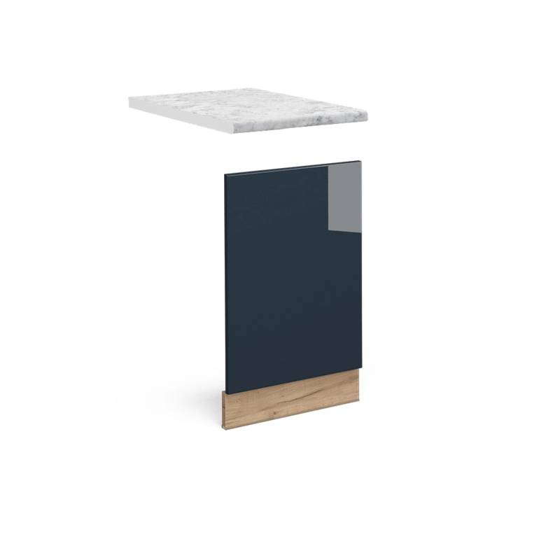Vicco Frontblende Fame-Line Geschirrspüler Fronttür Dunkelblau Hochglanz 45 cm AP Marmor mit Goldkraft Eiche Korpus von Vicco