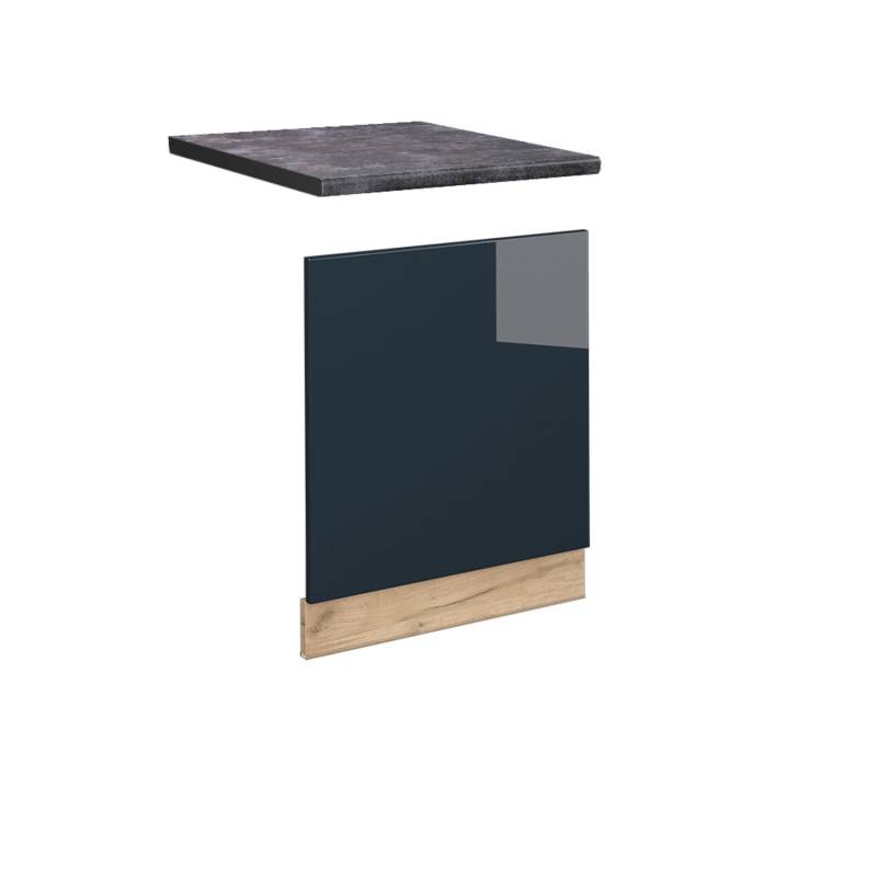 Vicco Frontblende Fame-Line Geschirrspüler Fronttür Dunkelblau Hochglanz 60 cm AP Anthrazit mit Goldkraft Eiche Korpus von Vicco