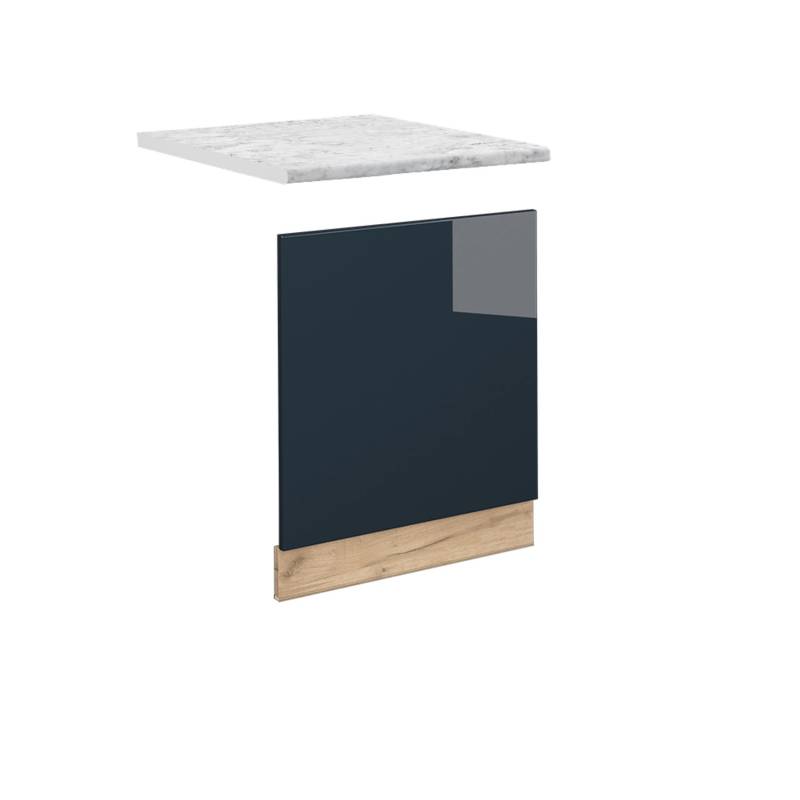 Vicco Frontblende Fame-Line Geschirrspüler Fronttür Dunkelblau Hochglanz 60 cm AP Marmor mit Goldkraft Eiche Korpus von Vicco